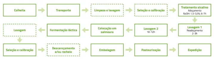 Diagrama de fabrico de azeitonas estilo sevilhano | Azeitonas de mesa | AgroB